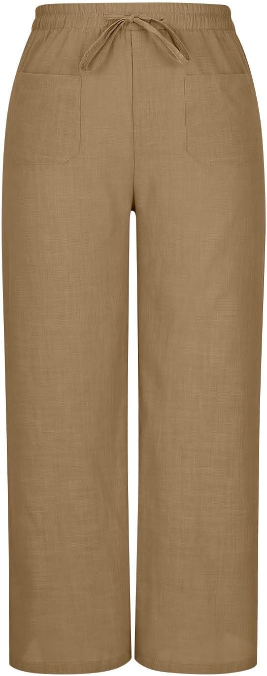 Wide Leg Palazzo Pants for Women Summer High Waist Casual Lounge Trousers Beach Travel Vacation Clothes with Pockets