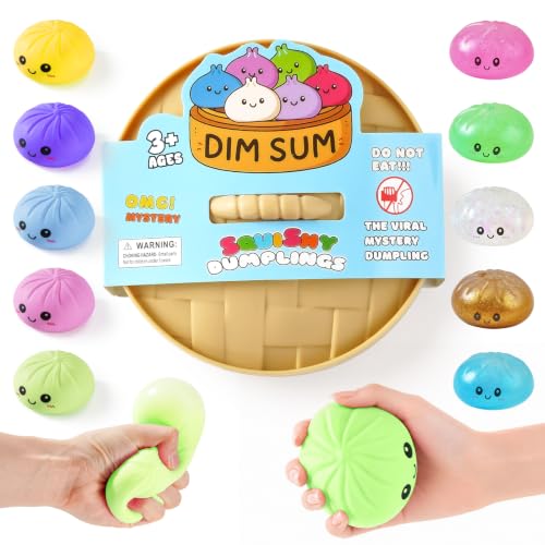 Image of Dumpling Squishy Toys, Giant Dumpling Squishy Mystery Box, Colorful Squishies Dumplings Stress Balls Toy, Stocking Stuffers with Food Steamer Stretchy Desk Toy (Green)