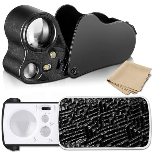 2 Stück Juwelier Lupe 30X 60X 90X Trichomen Lupe Selbst Austauschbare Batterie Pflanzen Lupe mit UV Licht und LED Licht Lupe für Schmuck Diamanten Edelsteine Münzen BriefmarkenSchwarz