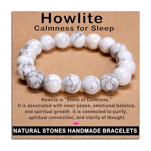 AD Beads Handmade Gemstone Stretch Elastic Bracelet Crystal Healing Reiki Nature's Beauty and Spiritual Essence Unisex (10mm, Howlite (Calmness for Sleep))
