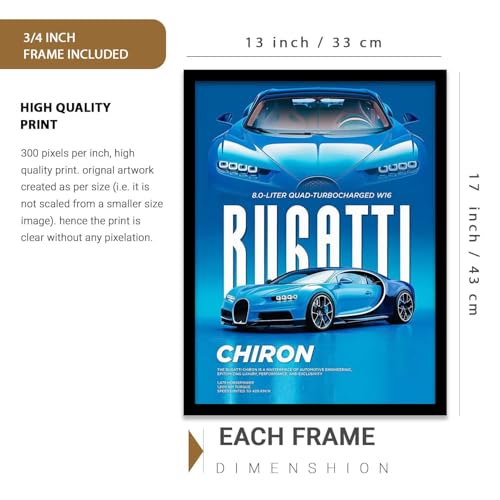 Image of HOTHOUSE Big Toyota Supra, Lamborghini Huracan, Bugatti Chiron Cars Framed Posters Gift Items for Boys Room Wall Decoration Bedroom Living Room Office Studio Decor | Set Of 3 Size (13 X 17 inch)