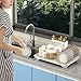Buruis Dish Drying Rack for Kitchen Countertop, Large Capacity Gold Stainless Steel Dish Drainer with Anti-Slip Rubber Feet, Removable Drain Board and Utensil Holder (White Tray)