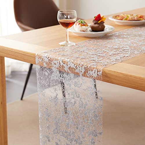 Jocecor Silver Table Runner, 11"X360"/30Ft/10Yd Glitter Metallic Foil Thin Mesh Table Runners Roll, Table Decorations For Party, Wedding, Baby Shower, Diy, Banquet, Birthday, Christmas, Table Decor #TOP3