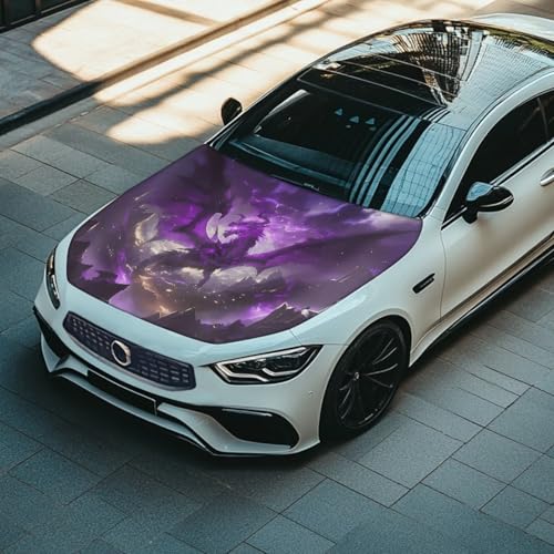 Image of Purple Dragon Print Car Hood Cover 59x39 Inch Stretchable Car Hood Wrap Blankets Auto Banner Waterproof Auto Exterior Accessories for Compact SUV Sedans Trucks