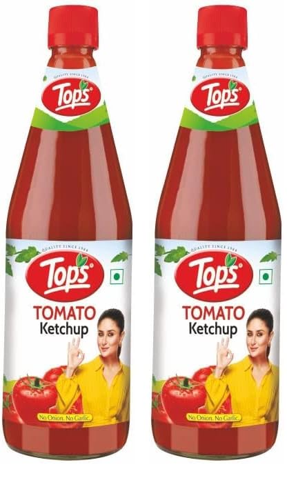 Image of TOPS Tomato Ketchup No Onion No Garlic - 1 Kg Glass Bottle | Made with the Goodness of Juicy Hand-Picked Tomatoes | No Added Colour & Flavour (Pack of 2)