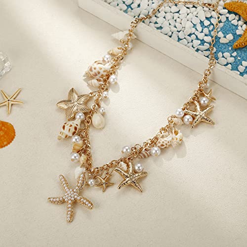 Shell Starfish Necklace Bracelet Conch Statement Chunky Necklace Mermaid Costume Jewelry Beach Jewelry for Women3