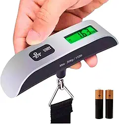 Balança para Mala de Viagem Digital Portátil para Bagagens Pescaria até 50Kg Alta Precisão Visor LCD Acompanha 01 Par de Pilhas Balança de Mão com Alça de Nylon