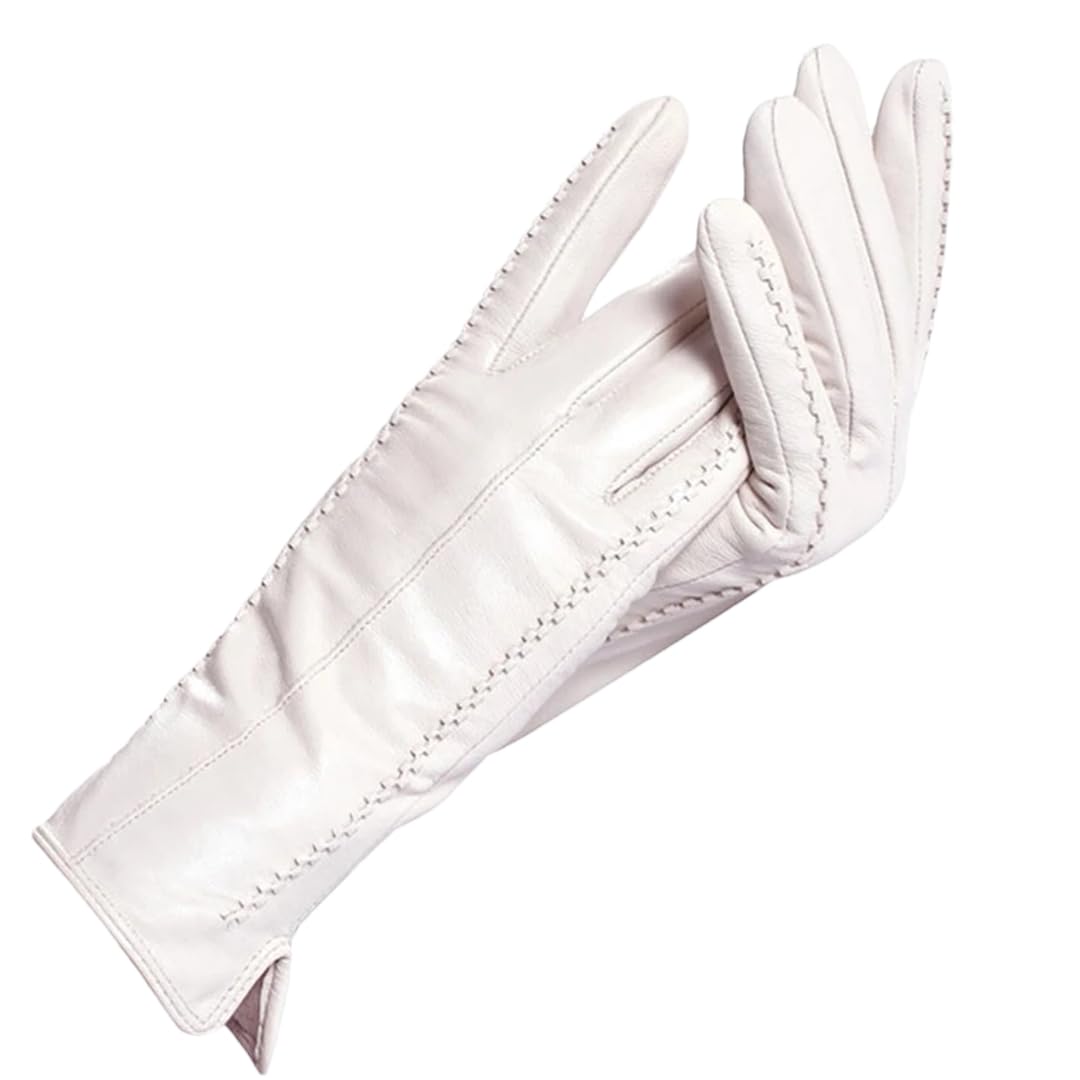 Guantes de poliuretano de color sólido para mujer, forro de algodón, cálidos, cálidos, guantes de negocios de invierno, beige, 6.5, azul oscuro, 6.5
