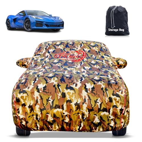 Image of Premium Car Cover for Chevrolet Sports Model | 100% Waterproof, UV & Dustproof, Protection | Mirror & Antenna Pocket | Triple Stitched, Soft Inner Lining, Belt & Buckle (Jungle Print)