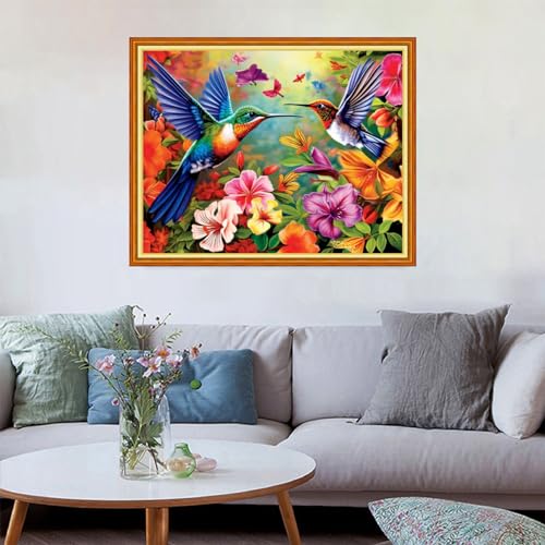 Image of Redxing Stamped Cross Stitch Kits Embroidery kit for Beginners Adults Full Range of Embroidery Patterns Starter Kits DIY Printed Cross Stitch Kits Needlepoint Kits 11CT-Hummingbird Flowers 16x20 inch