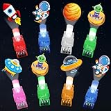 CHUNNIN 36 PCS Outer Space Party Favors Planet LED Light Up Finger Lights，Glow in the Dark Spacecraft Astronaut Party Bulk for Christmas Goodie Treat Bags Stuffers Galaxy Theme Birthday Supplies