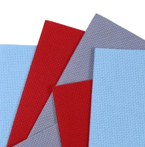 Image of KCS 4 /6 pc of 12 inch x 18 inch(30cmx45cm) 16 Count Cotton Aida Cloth Cross Stitch Fabric (6 pc,Light Blue+Red+Light Steel Grey)