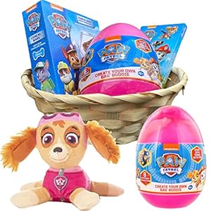 Paw Patrol Paasnest met pluche figuur DIY in paasei met chocolade en keramische reep 170 g (Skye)