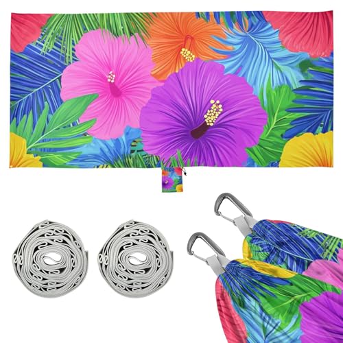 Hawaiian Style Flowers Palm Leaves Bright Colors Outdoor Hammocks Indoor Hammock for Outside Patio...