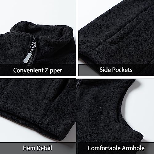 LittleSpring Toddler Boys Girls Polar Fleece Vest for Kids Sleeveless Jacket Zip Up Plain Outerwear Black 3T3