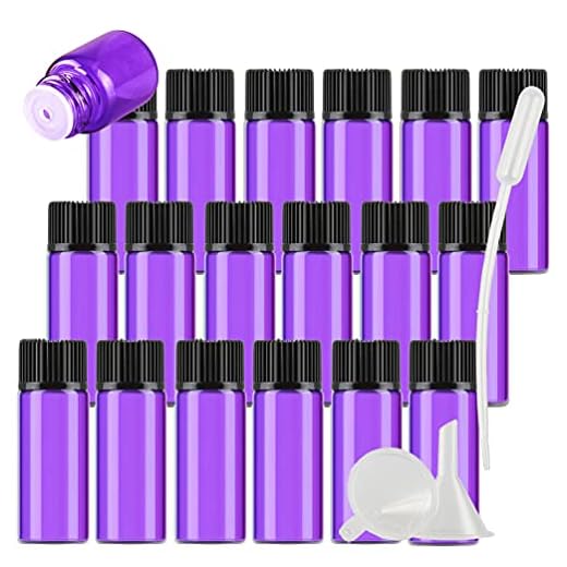 TIANZD 25 Stück Leer 5 ml Kleine Glasflaschen Braunglas mit Orifice Reducer Lila Mini-ätherische Ölflaschen Duft Glas Fläschchen für Ätherisches Öl,Aromatherapie,Parfüm,Massage