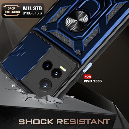 Image of AESTMO Tough Armor Vivo Y33S / Y21 2021 Bumper Back Case Cover | Ring Holder & Sliding Camera Shield Cover | 360 Degree Protection Back Case Cover for Vivo Y33S / Y21 2021 (Blue)