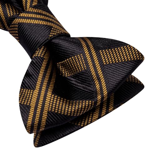 Image of Dubulle Self Tie Bow Ties and Lapel Pin for Men Paisley Solid Mens Bowtie and Handkerchief Cufflinks Set Wedding