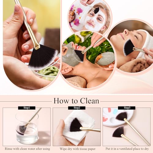 Image of 9 Pieces Facial Fan Mask Brushes, Soft Facial Applicator Brushes Tools for Peel Glycolic Makeup for Mud Cream(Brown)