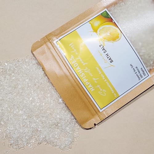 Image of Happishades Bath Salt | For Body & Foot Spa, Calming, Relaxing, Muscle Aches Pain Relief, Aromatherapy | Pure & Natural Epsom, Sea Salt & Essential Oils - 200 grams (Lavender & Lemon)