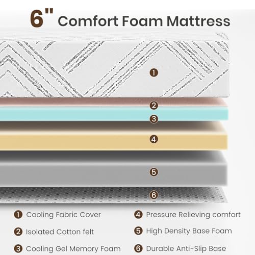 Image of Full Size Mattress 6 inch, Medium Firm Cooling Gel Memory Foam Mattresses, Removable Washable Cover, Full Mattress in a Box, Pressure Relief & Upgraded Support, Motion Isolation, CertiPUR-US