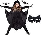 Amycute Fledermaus Kostüm Kinder, Fledermaus Umhang Kinder, Fledermaus Maske, Fledermaus Kostüm für Mädchen&Jungen, Halloween Party Kostüm Karneval Party Outfits Cosplay
