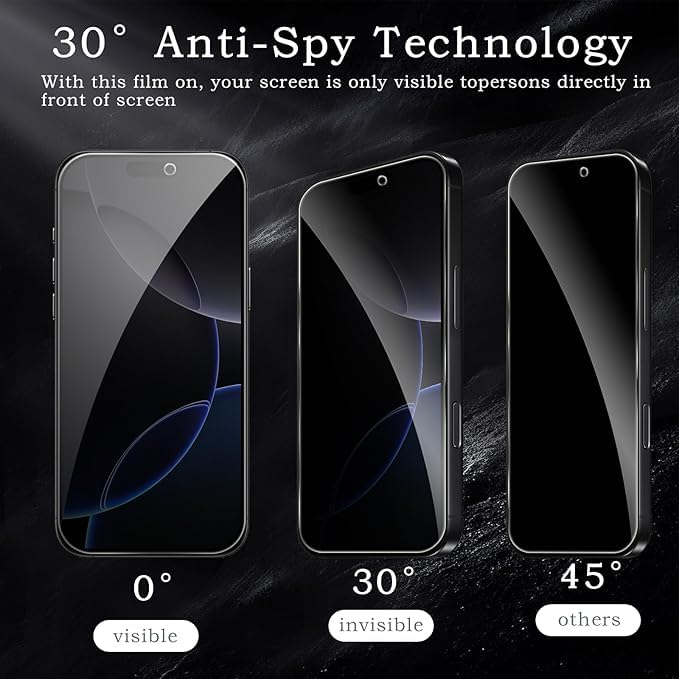 Image of [ 2+2 Pack Privacy Screen Protecor for iPhone 17 Pro Anti-Spy Shatterproof Tempered Glass with Camera Lens Tempered Glass 9H Hardness Bubble Free Anti-Glare Case Friendly