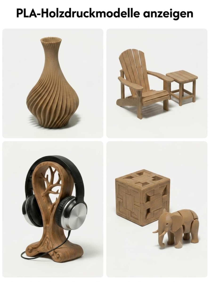 Creality Holzfilament 1,75mm, CR PLA mit natürlicher Holztextur - 1kg Spule, matte Oberfläche - Maßgenau ±0,02mm