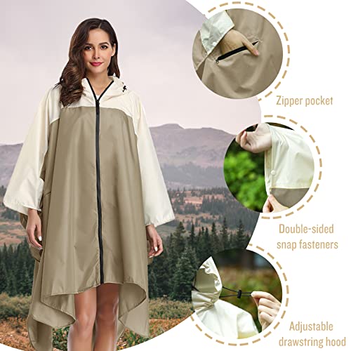 Image of SaphiRose Adult Rain Poncho Waterproof Hooded Zipper Raincoat with Pockets | OEKO-TEX Certified 100% Polyester, Lightweight Packable Storage Pouch, Heat-Sealed Seams, Quick-Dry for Outdoor Hiking