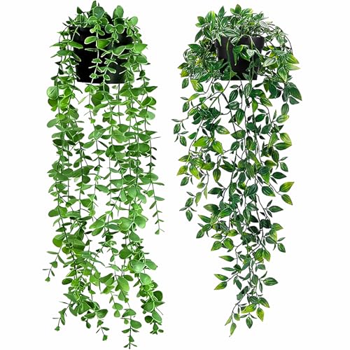 Aurevita 2PCS Künstliche Hängepflanzen Mandala & Eucalyptus Blätter, Kunstpflanzen für Wohnzimmer, Wand, Zuhause & Terrasse Deko, Aesthetic Home Decoration