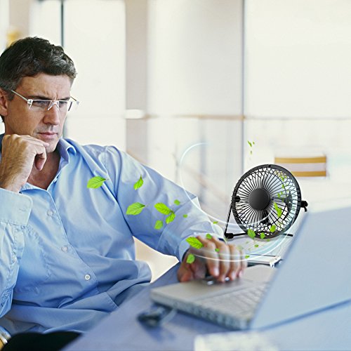 Image of 4'' USB Desk Personal Fan, Metal Design, Quiet Portable Mini Table Fan with One Setting, Small Portable and Lightweight Personal Fan Perfect for Use in Home, Office, Desktop, Camping or Travel.Black