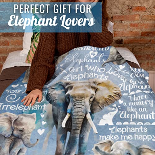 Image of Elephant Gifts for Women, Just A Girl Who Loves Elephants, Throw Blanket for Sister, Daughter, Coworkers, Friends, Blue, 50x65 Inches