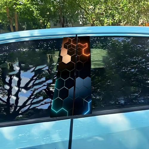 Image of Blueshyhall 2PCS Car B-Pillar Vinyl Stickers Honeycomb Waterproof Sun Protection Scratch Vehicle Door Pillar Decals 3D Hexagonal Graphics Vehicle Door Pillar Decals