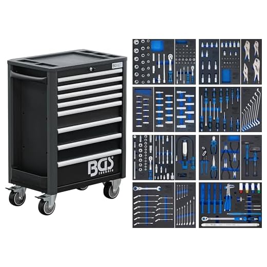 BGS 4114 | Werkstattwagen Profi Exclusive | 8 Schubladen | mit 259 Werkzeugen | gefüllt | abschließbar | massives Metall
