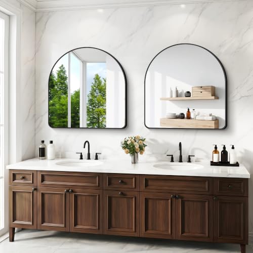 Image of BONEWEI Arched Wall Mirror,45x45 inch Black Arched Mirror Bathroom,Large Vanity Mirror for Over Sink Metal Frame,Tempered Glass Arch Mirrors for Bedroom,Entryway,Living Room,Home Decor Shatter-Proof