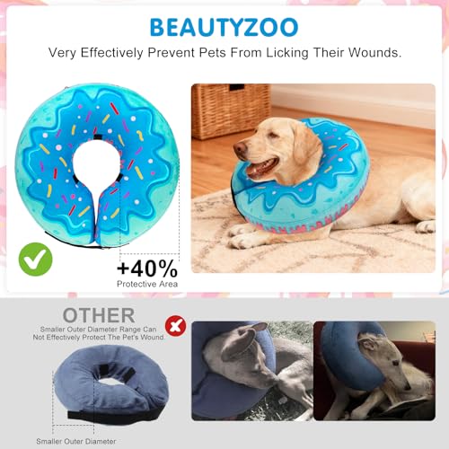 Image of BEAUTYZOO Dog Cone Alternative After Surgery for Large Medium Small Dogs, Soft Inflatable Cone Collar for Dogs Cats, Pet Neck Donut E Collar Dog Recovery Collars to Stop Licking, Blue Donut, M