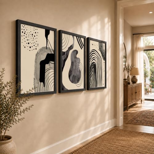 Image of NoWorries Abstract Line Art Wall Decor | Set of 3 Framed Paintings for Home Decoration | Minimalist Wall Art for Living Room, Bedroom, Office & Cafe | Modern Prints (Theme: Abstract, Pattern: Line Art) ( Art-6, 17x25inch)