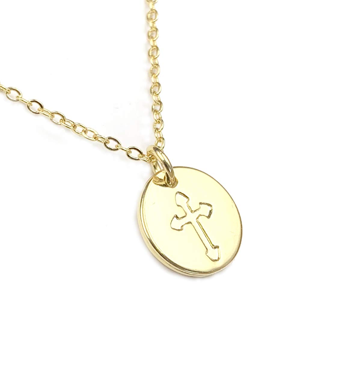 Hilove Small Cross Necklace for Women and Girls, Christian Gifts for Easter, First Communion, Confirmation, Baptism, Gold Filled Choker, Tiny Pendant Jewelry, Religious Gift for Catholic Birthday