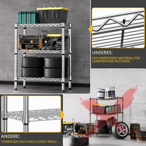 M MZG 3-stufiges Metallregal, Regal bis 340.5 kg, vielseitiges Aufbewahrungsregal für Küche, Vorratsraum, Keller… – Ansicht 6