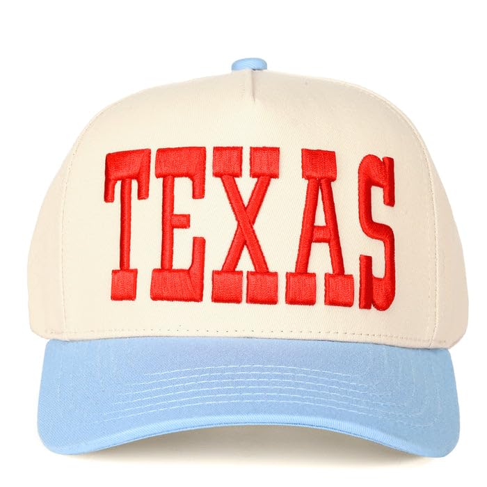 Premium Embroidered Trucker Hat Collection | Vintage Adjustable Snapback Baseball Hats for Men & Women (US Alpha One Size Texas | Sky Blue/Natural)