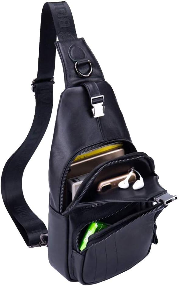 Hebetag Leather Sling Bag Crossbody Backpack for Men Women Outdoor Travel Shoulder Chest Pouch Casual Hiking Pack - Image 4