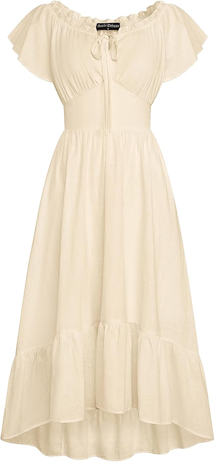 SCARLET DARKNESS Renaissance Dress for Women 2026 Summer Spring Cotton Off The Shoulder Boho Midi Dresses - Image 4