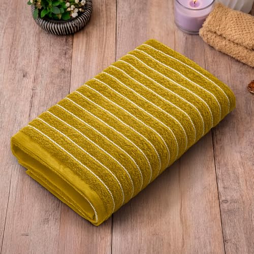 Image of Welspun 100% Cotton Towels for Bath | Towels for Bath Large Size | Bath Towel - Soft & Absorbent | 450 GSM | 1 Piece Bath Towel for Men /Women | 70 cms x 150 cms - Yellow