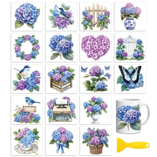 Peacoblue Hydrangea transferts décalcomanies pour bricolage