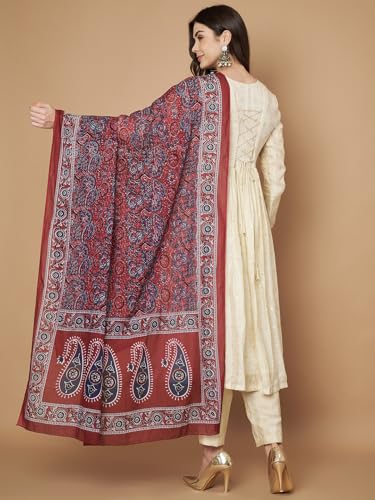 Image of Women's Cotton Blend Floral Print Dupatta with 2.20 Meters | Women's cotton printed dupatta with tassels