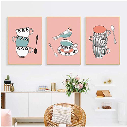 Toile tasse à café peinture abstraite rose art mural moderne 50x70cm