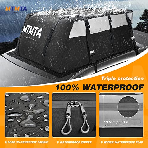 Mtmta Car Roof Cargo Carrier, 16 Cubic Feet Heavy Duty 900D Anti-Tear Car Roof Bag, 100% Waterproof, Cargo Carrier For All Cars With/Without Rack, Includes Anti-Slip Mat/6 Hooks/Bag/Luggage Lock #TOP1