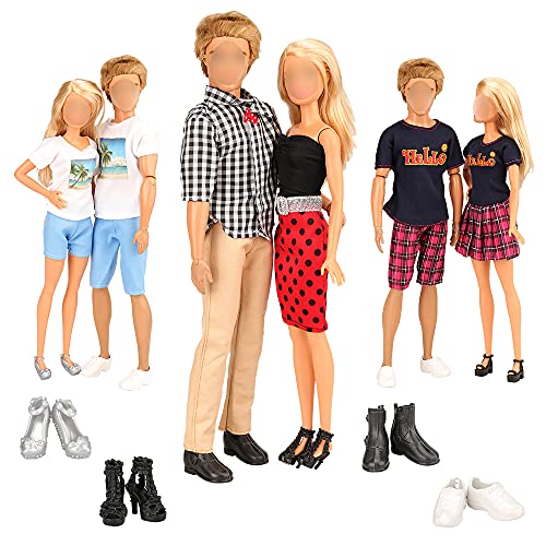 Miunana 10 pcs Couple Doll Clothes and Shoes Accessories for Girl and Boy Doll 3 Set Girl Clothes and 3 Set Ken Doll Clothes 2 Girl Doll Shoes and 2 Ken Boy Doll Shoes for 11.5 inch Dolls