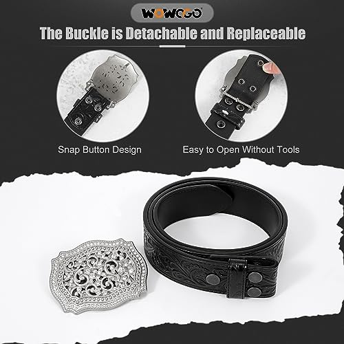 Women Men Western Genuine Leather Belt Cowgirl Cowboy Floral Engraved Tooled Belt Strap Embossed Scrollwork Buckle3