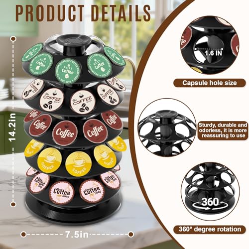 Image of K Cup Holder, Coffee Pod Holder for Keurig Pods - 40 Capsule Spinning Organizer with 360 Turntable, Also Fits Nescafe Dolce Gusto Pods, Space Saving for Kitchen Counter & Office